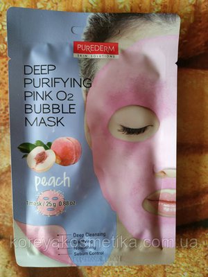 Кислородная маска для лица PUREDERM Deep Purifying Pink O2 Bubble Mask Peach 1095739414 фото