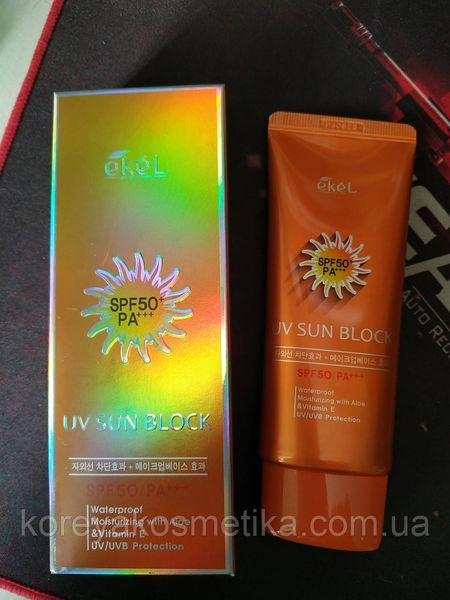 Легкий зволожуючий сонцезахисний крем Ekel UV Sun Block Cream SPF 50/PA+++ 1152285600 фото